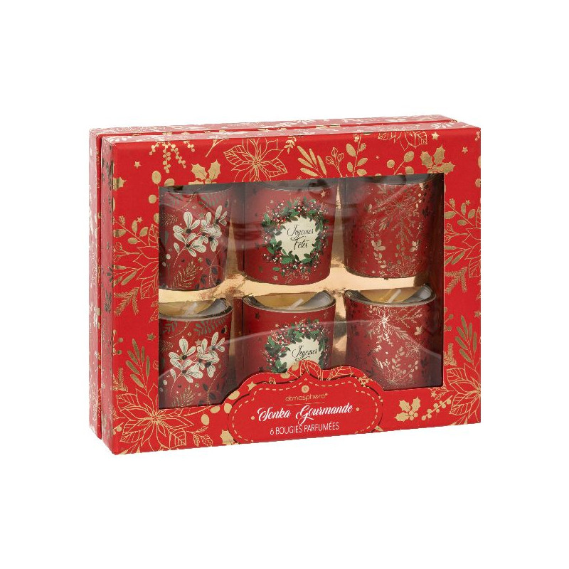 Bougie parfume photophore rouge x6 deco noel de Déco de Noël - Jardinerie Bordeaux et Libourne dans Bougie de Noël et accesso...