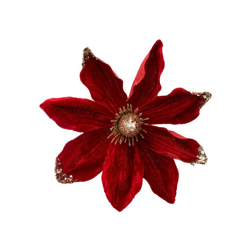 Fleur magnolia rouge 22cm decoration noel de Déco de Noël - Jardinerie Bordeaux et Libourne dans 🎄Déco de sapin