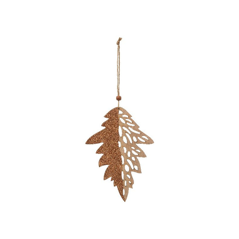 Feuille bois paillette cuivre 18cm deco noel de Déco de Noël - Jardinerie Bordeaux et Libourne dans 🎄Déco de sapin