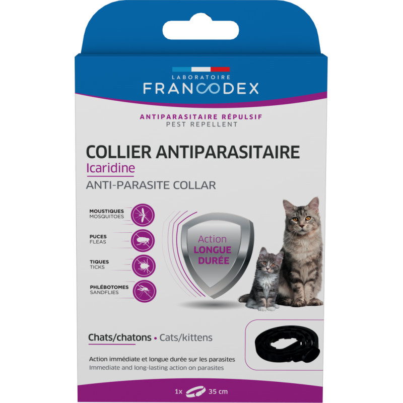 Collier icaridine chat noir de Francodex - anti puce et soin pour chien et chat dans Puces et tiques pour chats