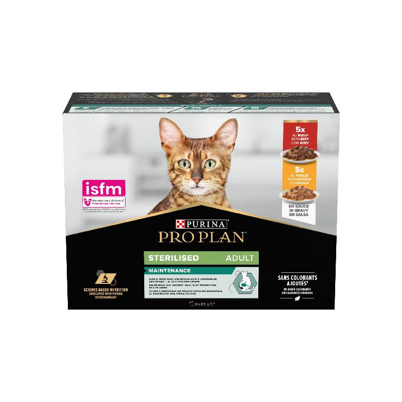 Proplan adulte stérilisé boeuf poulet 10x85g de Proplan - croquette chien et chat dans Patees pour chats