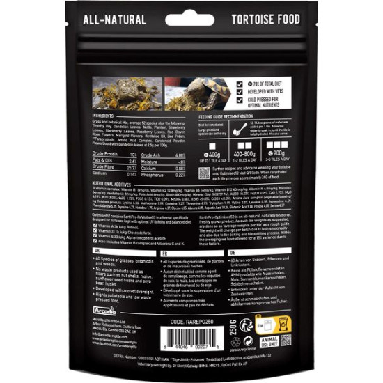 Arcadia earth pro optimised52 tortoise food 250g de Superfish - Aquadistri - accessoires pour aquarium et bassin dans Aliment...