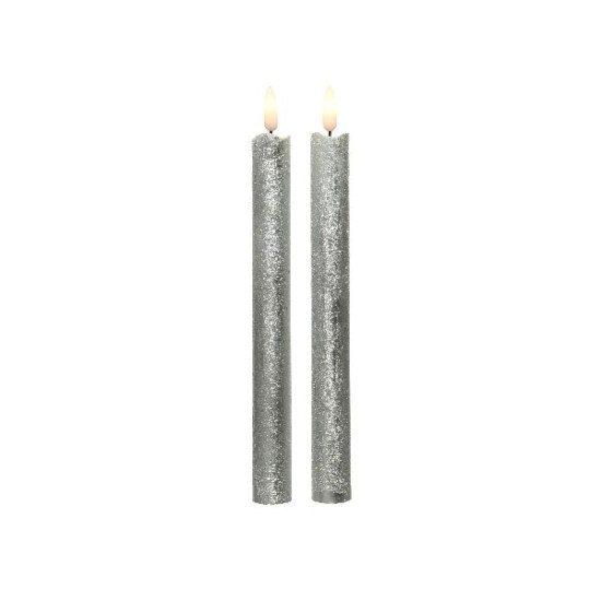 Bougie avec mèche à led droite argentée x2 de Déco de Noël - Jardinerie Bordeaux et Libourne dans Bougie de Noël et accessoires