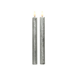 Bougie avec mèche à led droite argentée x2 de Déco de Noël - Jardinerie Bordeaux et Libourne dans Bougie de Noël et accessoires