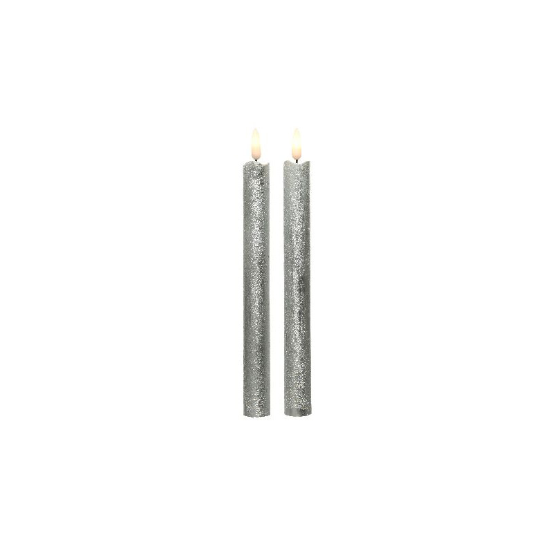 Bougie avec mèche à led droite argentée x2 de Déco de Noël - Jardinerie Bordeaux et Libourne dans Bougie de Noël et accessoires
