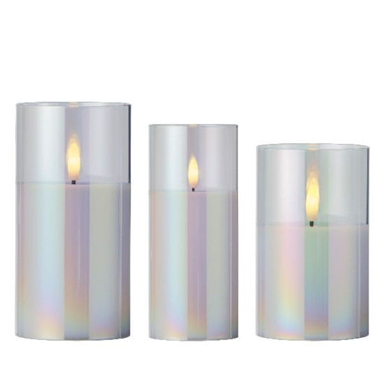 Bougie avec mèche à led dans un verre irise x3 de Déco de Noël - Jardinerie Bordeaux et Libourne dans Bougie de Noël et acces...