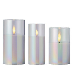 Bougie avec mèche à led dans un verre irise x3 de Déco de Noël - Jardinerie Bordeaux et Libourne dans Bougie de Noël et acces...