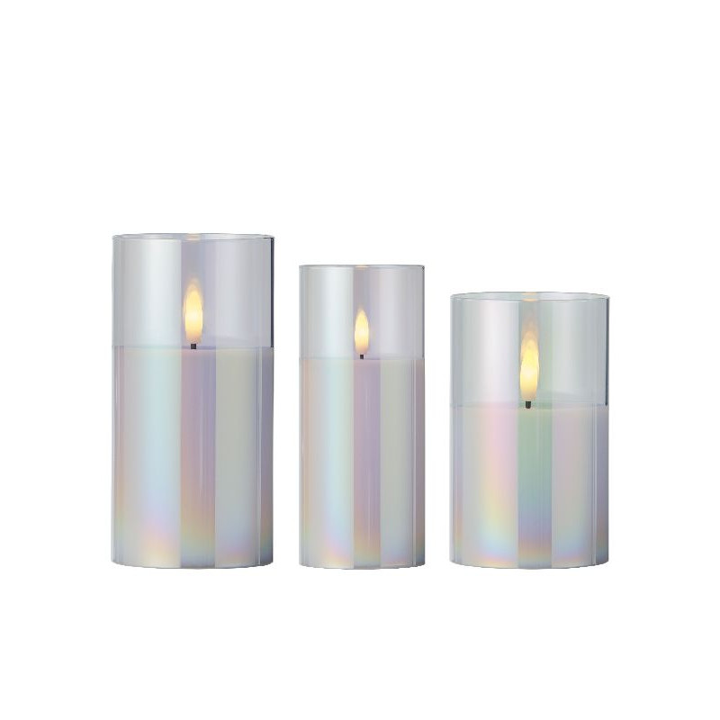 Bougie avec mèche à led dans un verre irise x3 de Déco de Noël - Jardinerie Bordeaux et Libourne dans Bougie de Noël et acces...