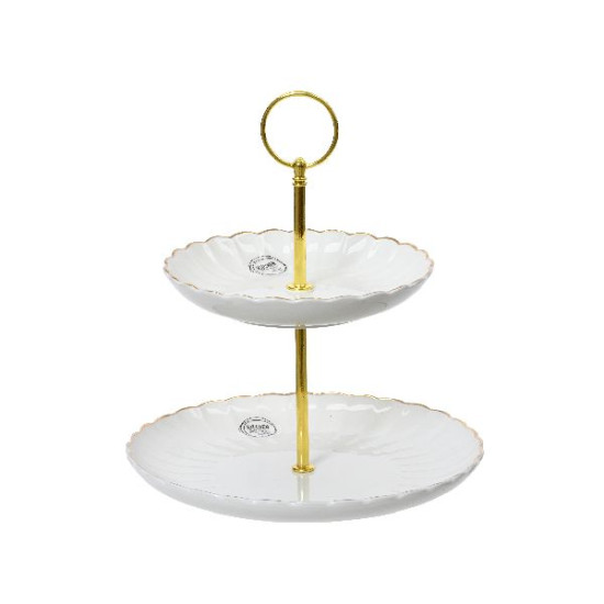 Etagere en porcelaine rond brillant bord or de Déco de Noël - Jardinerie Bordeaux et Libourne dans 🍽️Décoration de table de Noël