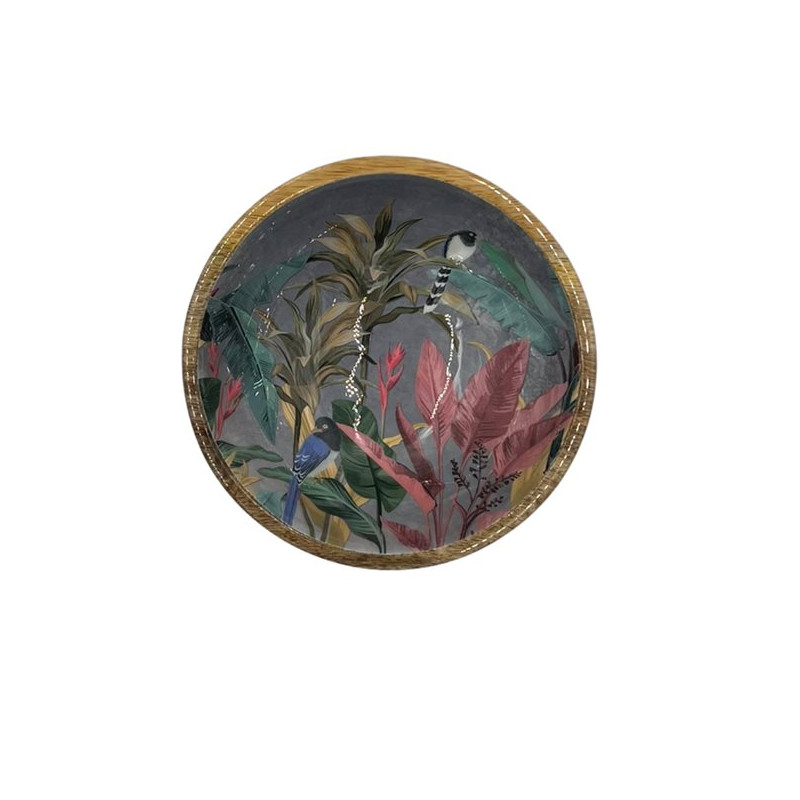 Plat bois de manguier perroquet jungle d18cm de Jardinerie Bordeaux Libourne Gironde dans Plat, plateau et dessous de plat