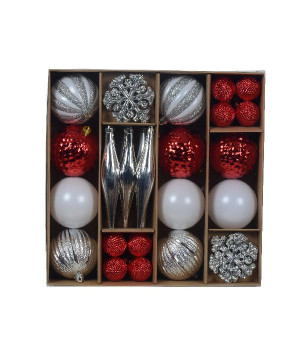 Boite mix rouge noel/blanc hiver/argent x46 de Déco de Noël - Jardinerie Bordeaux et Libourne dans 🎄Déco de sapin