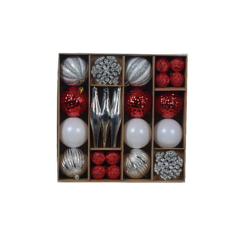 Boite mix rouge noel/blanc hiver/argent x46 de Déco de Noël - Jardinerie Bordeaux et Libourne dans 🎄Déco de sapin