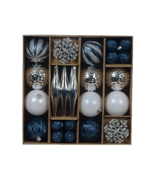 Boite mix bleu nuit/blanc hiver/argent x46 de Déco de Noël - Jardinerie Bordeaux et Libourne dans 🎄Déco de sapin