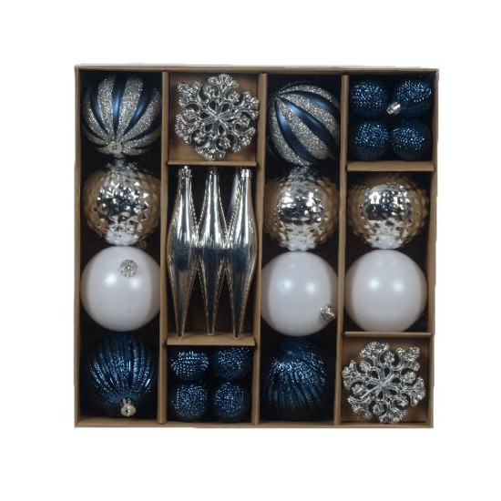 Boite mix bleu nuit/blanc hiver/argent x46 de Déco de Noël - Jardinerie Bordeaux et Libourne dans 🎄Déco de sapin