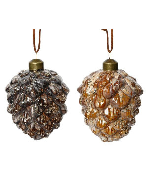 Pomme de pin verre rouge cuivre/espresso h10cm de Déco de Noël - Jardinerie Bordeaux et Libourne dans 🎄Déco de sapin