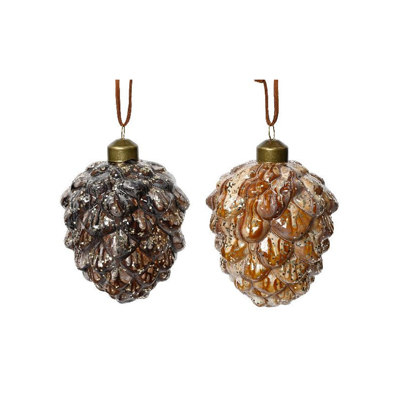 Pomme de pin verre rouge cuivre/espresso h10cm de Déco de Noël - Jardinerie Bordeaux et Libourne dans 🎄Déco de sapin