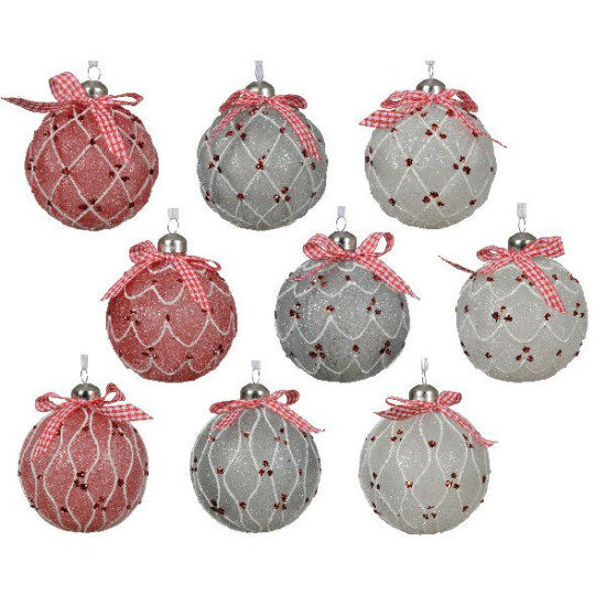 Boule de verre a/noeud vichy assorti d8cm de Déco de Noël - Jardinerie Bordeaux et Libourne dans Boule pour sapin de Noël