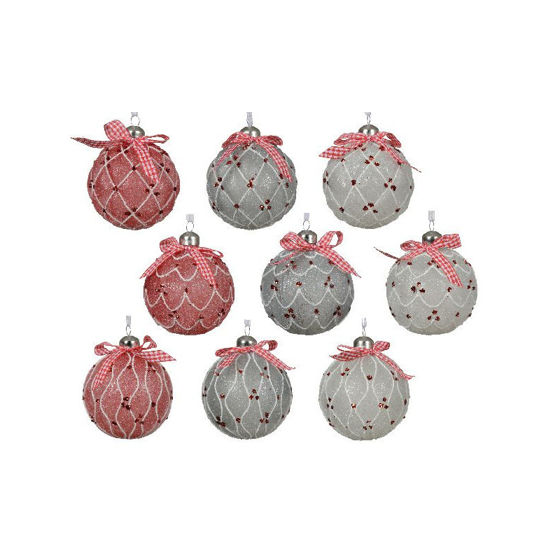 Boule de verre a/noeud vichy assorti d8cm de Déco de Noël - Jardinerie Bordeaux et Libourne dans Boule pour sapin de Noël