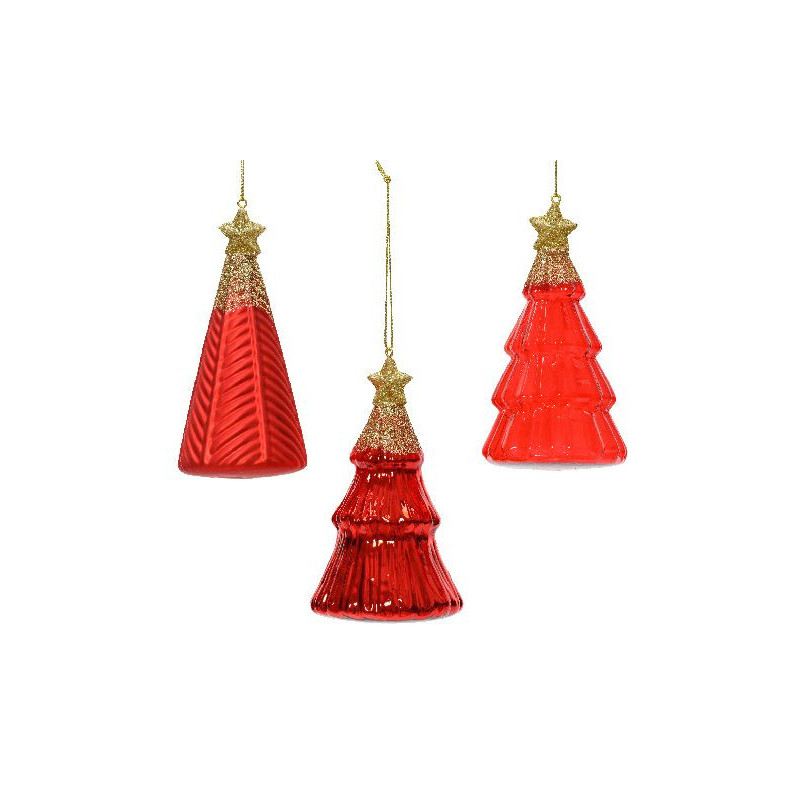 Sapin de verre a/etoile paillette rouge h12.6cm de Déco de Noël - Jardinerie Bordeaux et Libourne dans 🎄Déco de sapin