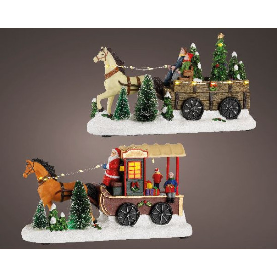 Cheval avec charrette blanc chaud/multi led de Déco de Noël - Jardinerie Bordeaux et Libourne dans 💡Guirlande et déco électrique