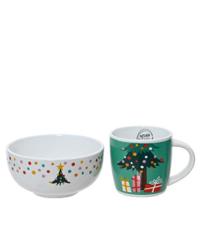 Set de petit-dejeuner gres decalco motif sapin de Déco de Noël - Jardinerie Bordeaux et Libourne dans 🍽️Décoration de table d...