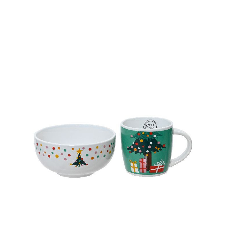 Set de petit-dejeuner gres decalco motif sapin de Déco de Noël - Jardinerie Bordeaux et Libourne dans 🍽️Décoration de table d...