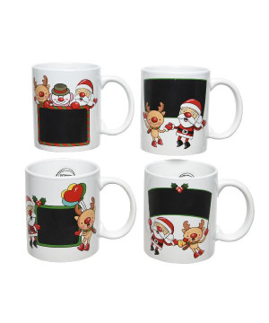 Mug en gres tableau noir 4ass blanc/couleur de Déco de Noël - Jardinerie Bordeaux et Libourne dans 🍽️Décoration de table de Noël