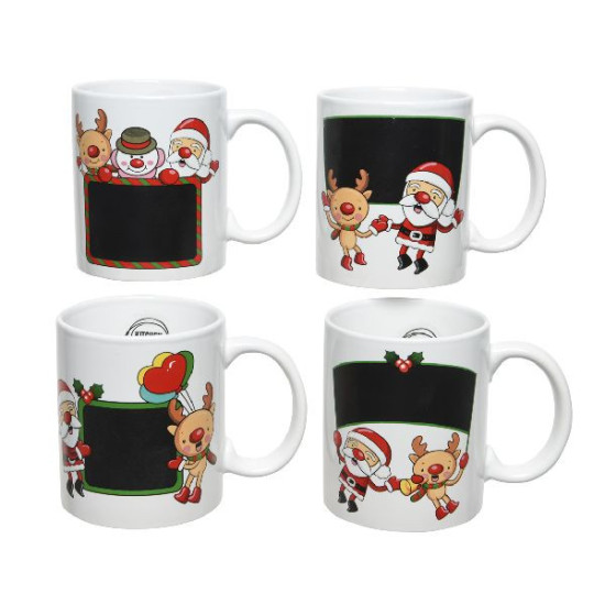 Mug en gres tableau noir 4ass blanc/couleur de Déco de Noël - Jardinerie Bordeaux et Libourne dans 🍽️Décoration de table de Noël