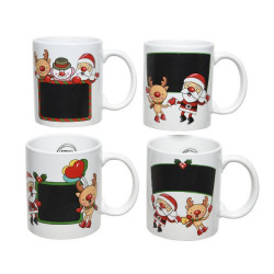 Mug en gres tableau noir 4ass blanc/couleur de Déco de Noël - Jardinerie Bordeaux et Libourne dans 🍽️Décoration de table de Noël