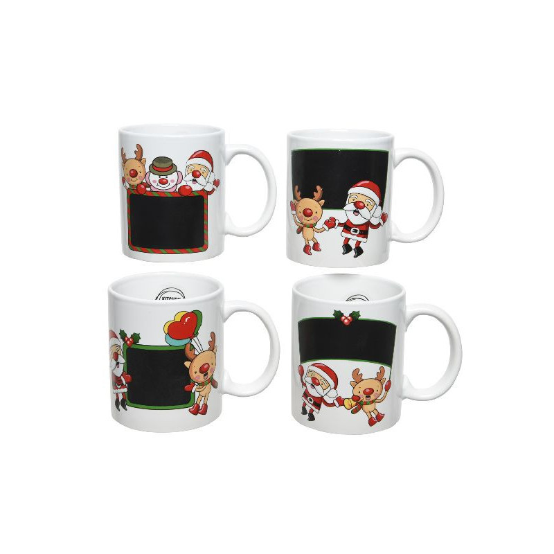 Mug en gres tableau noir 4ass blanc/couleur de Déco de Noël - Jardinerie Bordeaux et Libourne dans 🍽️Décoration de table de Noël