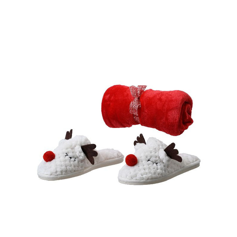 Set en polyester flanelle rouge l.28cm x h.12cm de Déco de Noël - Jardinerie Bordeaux et Libourne dans Déco de Noël Divers
