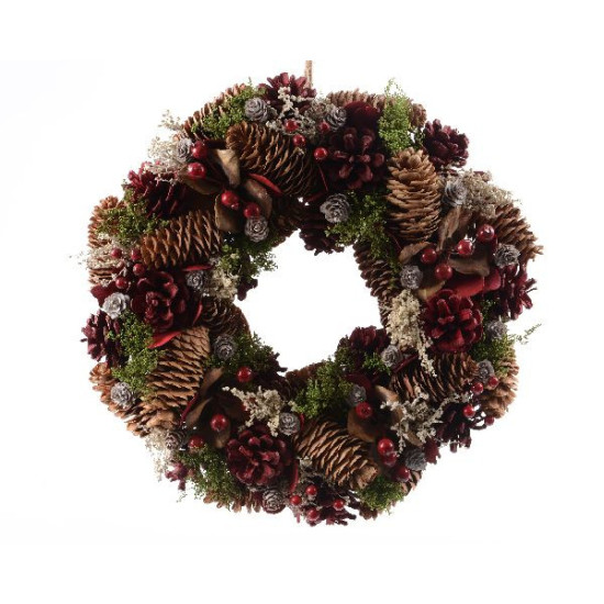 Couronne pomme de pin baies. herbe rouge d33cm de Déco de Noël - Jardinerie Bordeaux et Libourne dans ❄️Couronne de Noël