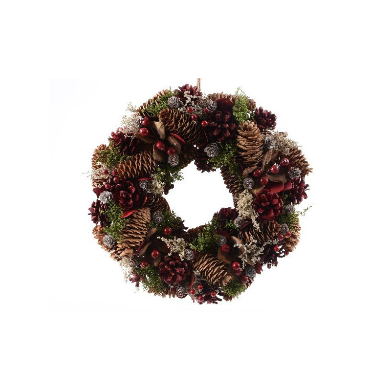 Couronne pomme de pin baies. herbe rouge d33cm de Déco de Noël - Jardinerie Bordeaux et Libourne dans ❄️Couronne de Noël