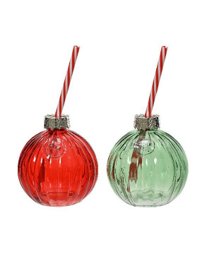 Chope avec paille couleur rouge et vert de Déco de Noël - Jardinerie Bordeaux et Libourne dans 🍽️Décoration de table de Noël