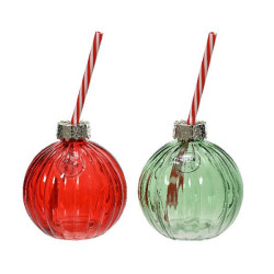 Chope avec paille couleur rouge et vert de Déco de Noël - Jardinerie Bordeaux et Libourne dans 🍽️Décoration de table de Noël