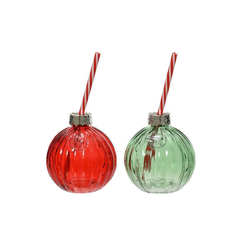Chope avec paille couleur rouge et vert de Déco de Noël - Jardinerie Bordeaux et Libourne dans 🍽️Décoration de table de Noël