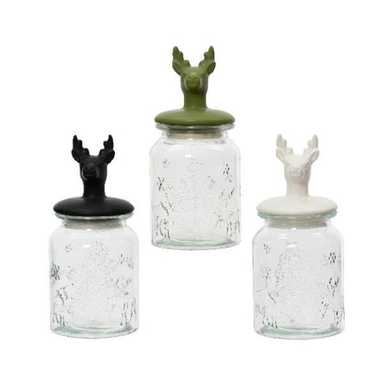 Bocal en verre couvercle ceramique renne 3col de Déco de Noël - Jardinerie Bordeaux et Libourne dans 🍽️Décoration de table de...