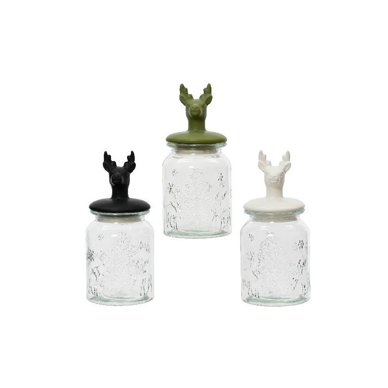 Bocal en verre couvercle ceramique renne 3col de Déco de Noël - Jardinerie Bordeaux et Libourne dans 🍽️Décoration de table de...