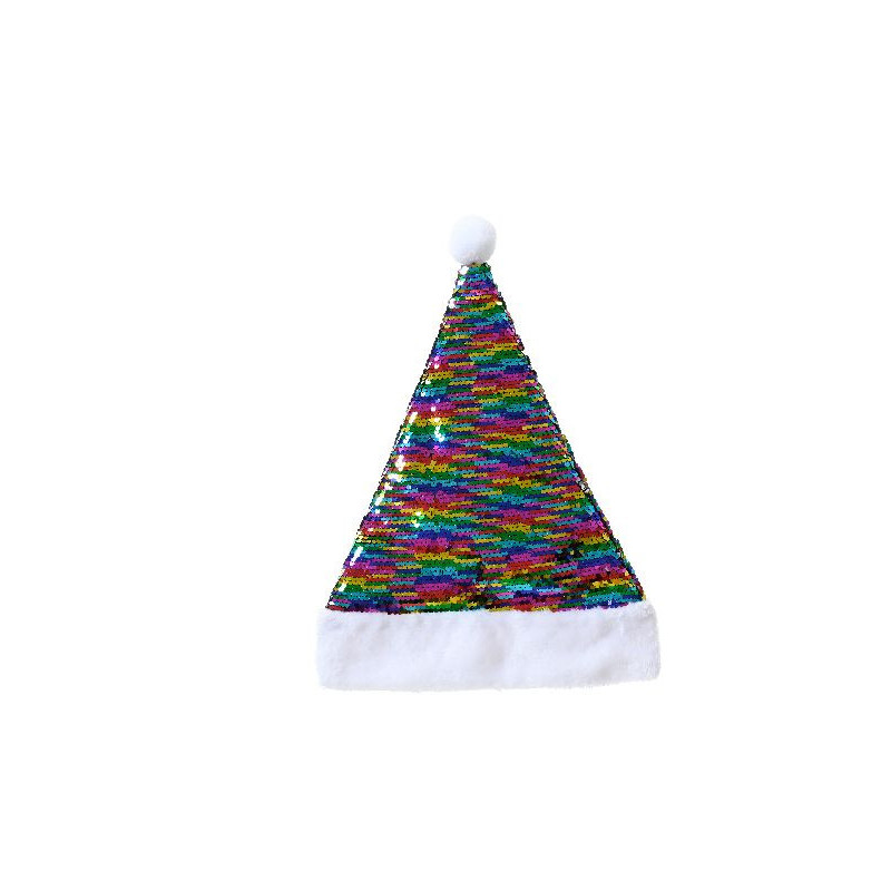 Bonnet pere noel avec paillettes et arc en ciel de Déco de Noël - Jardinerie Bordeaux et Libourne dans Déco de Noël Divers