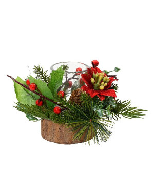 Photophore avec pomme de pin poinsetia et baies de Déco de Noël - Jardinerie Bordeaux et Libourne dans 🍽️Décoration de table ...
