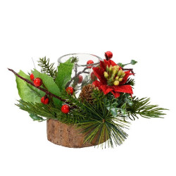 Photophore avec pomme de pin poinsetia et baies de Déco de Noël - Jardinerie Bordeaux et Libourne dans 🍽️Décoration de table ...