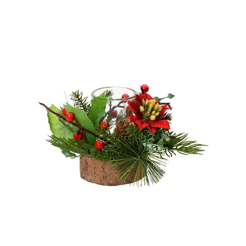 Photophore avec pomme de pin poinsetia et baies de Déco de Noël - Jardinerie Bordeaux et Libourne dans 🍽️Décoration de table ...