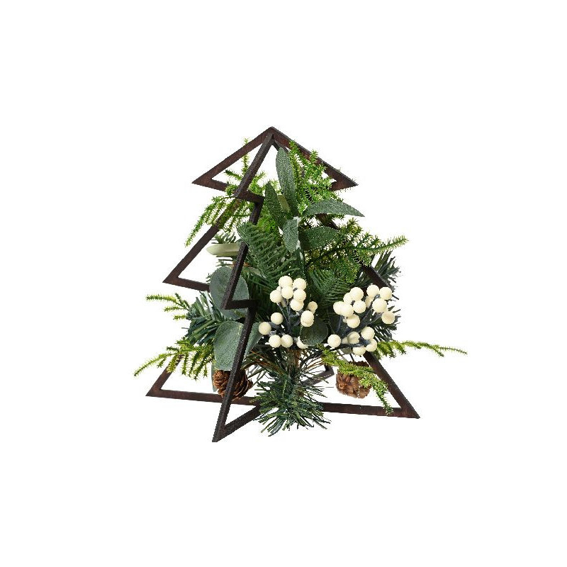 Composition de table en bois intérieur vert de Déco de Noël - Jardinerie Bordeaux et Libourne dans 🍽️Décoration de table de Noël