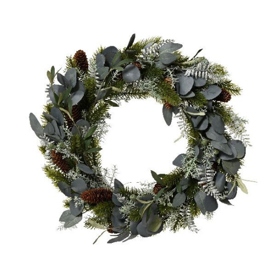 Couronne de feuilles d'argent et pomme de pin de Déco de Noël - Jardinerie Bordeaux et Libourne dans ❄️Couronne de Noël