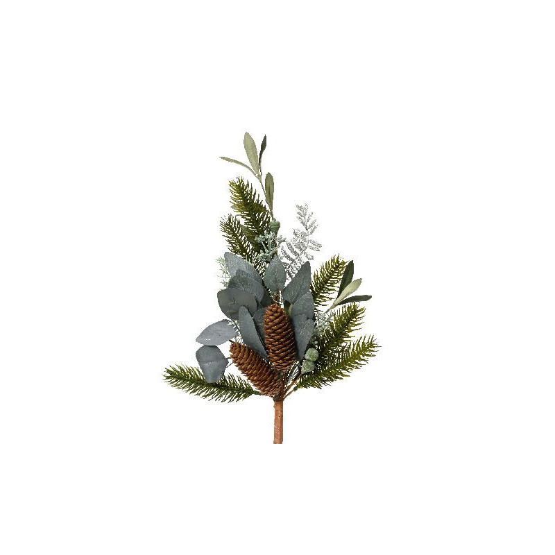 Spray feuille argent et pomme pin vert/argent de Déco de Noël - Jardinerie Bordeaux et Libourne dans Déco de Noël Divers
