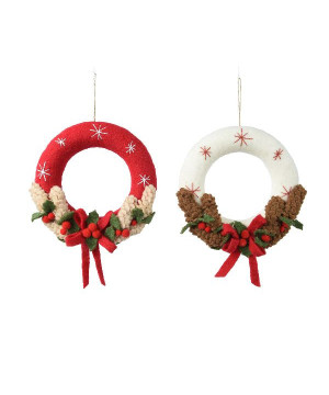 Couronne en laine noeud. pomme pin 2col de Déco de Noël - Jardinerie Bordeaux et Libourne dans ❄️Couronne de Noël