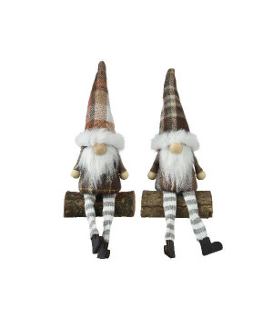 Gnome polyester tissu a carreaux brun/brun de Déco de Noël - Jardinerie Bordeaux et Libourne dans 🎅Figurine de Noël