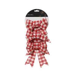 Nœud a carreaux rouge avec neuge x3 de Déco de Noël - Jardinerie Bordeaux et Libourne dans 🎄Déco de sapin