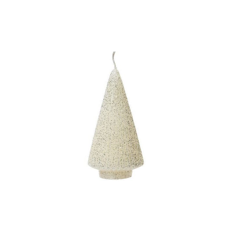 Bougie sapin blanc avec paillettes h17 de Déco de Noël - Jardinerie Bordeaux et Libourne dans 🍽️Décoration de table de Noël