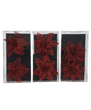 Fleur sur clip en plastique rouge noel x2 de Déco de Noël - Jardinerie Bordeaux et Libourne dans 🎄Déco de sapin